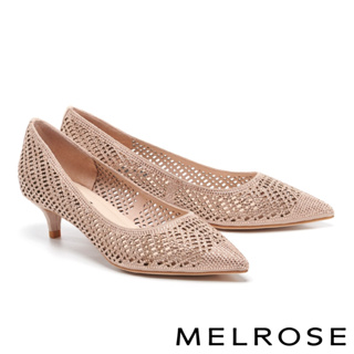 MELROSE 自信亮麗純色晶鑽鏤空尖頭低跟鞋－米37低跟鞋