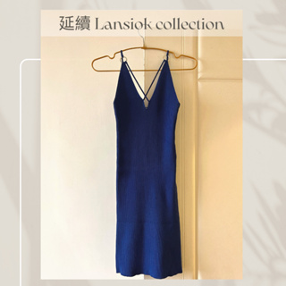 【Lansiok延續】AIR SPACE 繞頸交叉針織包臀短洋裝 二手服裝 深藍 質感 性感 金屬環 短洋裝