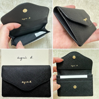 全新 agnes b 信封 黑色 扣式 防刮 薄型 薄款 名片夾 信用卡夾 卡片夾 卡夾 卡包 牛皮 正品 女用 小b