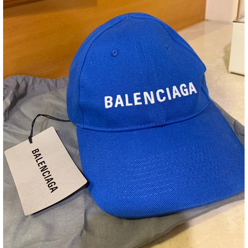 BALENCIAGA藍白帽沿字體logo老帽