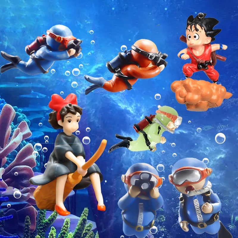 漂浮飾品【小魔女 宅急便 孫悟空 快打旋風 海綿寶寶 小梅 桃白白 皮卡丘 藍色小精靈 馬力歐 KITTY猫】魚缸造景-