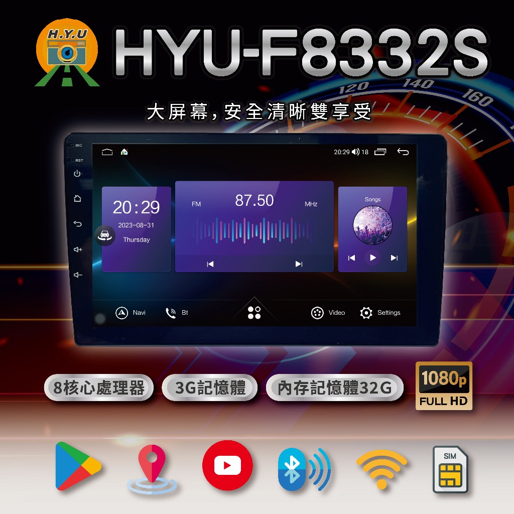 全新9吋 10吋※HYU-F8332S 環景360度安卓機◎八核心3G+32G