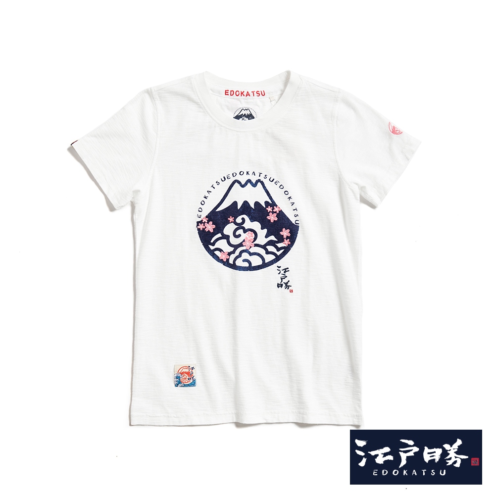 江戶勝 富士山櫻花LOGO短袖T恤(米白色)-女款