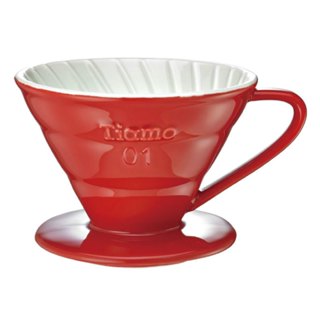 【Tiamo】V01陶瓷雙色咖啡濾器組 附滴水盤量匙/HG5543R(紅/1-2人份)| Tiamo品牌旗艦館
