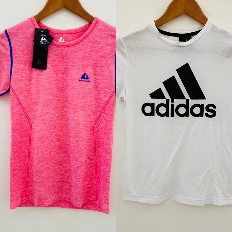 二手買一送一 愛迪達 Adidas 真品 基本款 白色 女性 運動 棉T 圓領 T恤 短袖 上衣 全新 排汗衫 粉色特價