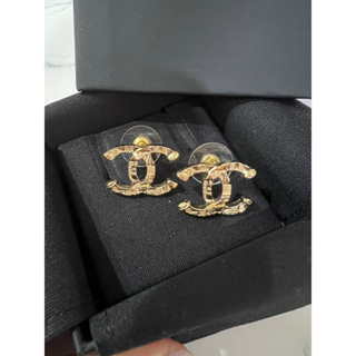Chanel 經典雙c金色耳環 2cm 99新全配台灣証