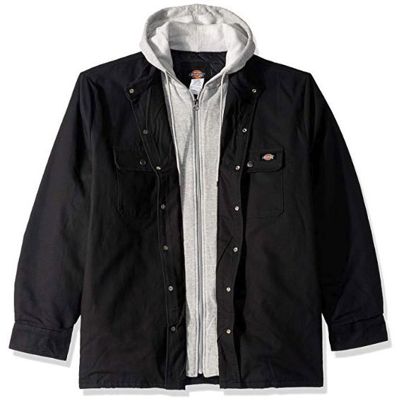 【DICKIES】TJ203 Icon Hooded Shirt Jacket 假兩件式 鋪棉 拉鍊 連帽外套 (黑色)