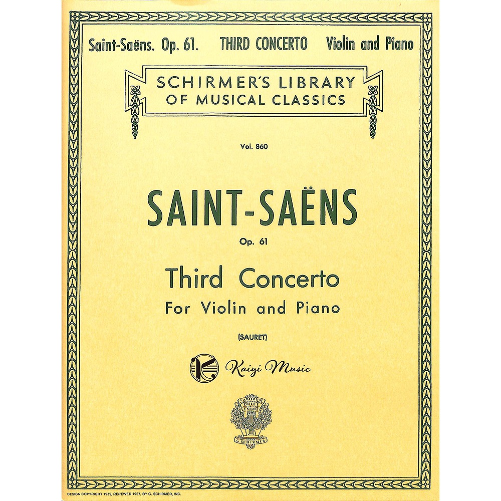 【凱翊︱Schirmer】聖桑斯：三首協奏曲 作品61 小提琴與鋼琴伴奏樂譜 附小提琴獨奏譜 (Schirmer版) S
