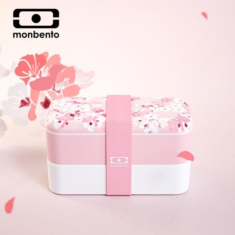 [僅拆開全新未使用]法國monbento原創雙層便當盒-櫻花粉