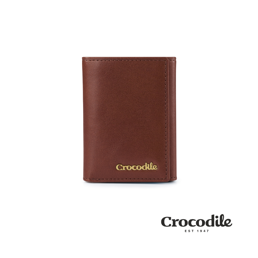 Crocodile鱷魚皮件 三折皮夾 直式錢包 短夾推薦 6卡單鈔 Naturale系列-0103-11014-咖啡