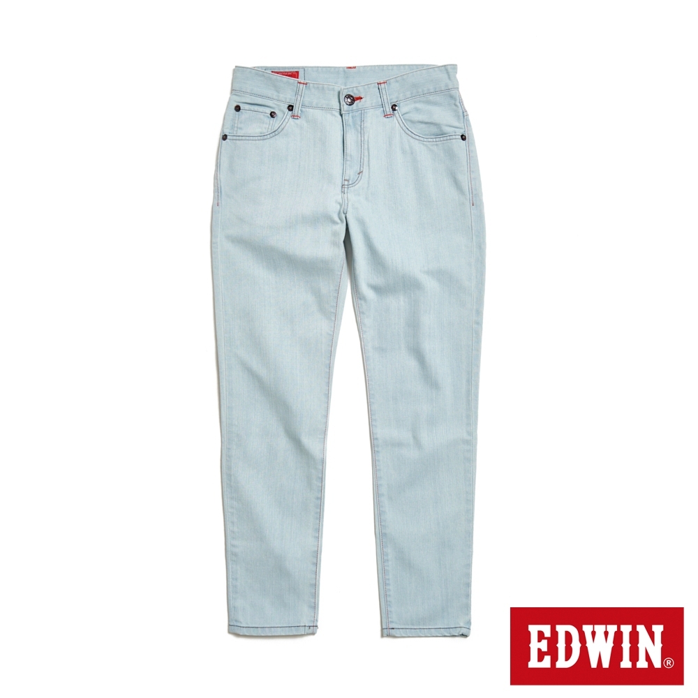 EDWIN 斜袋紅線窄管牛仔褲(漂淺藍)-男款
