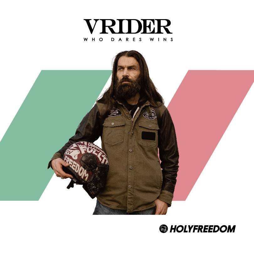 【VRIDER】總代理現貨 HolyFreedom LIEUTENANT 拼接皮袖 防摔衣 牛仔外套 真皮 復古防摔襯衫