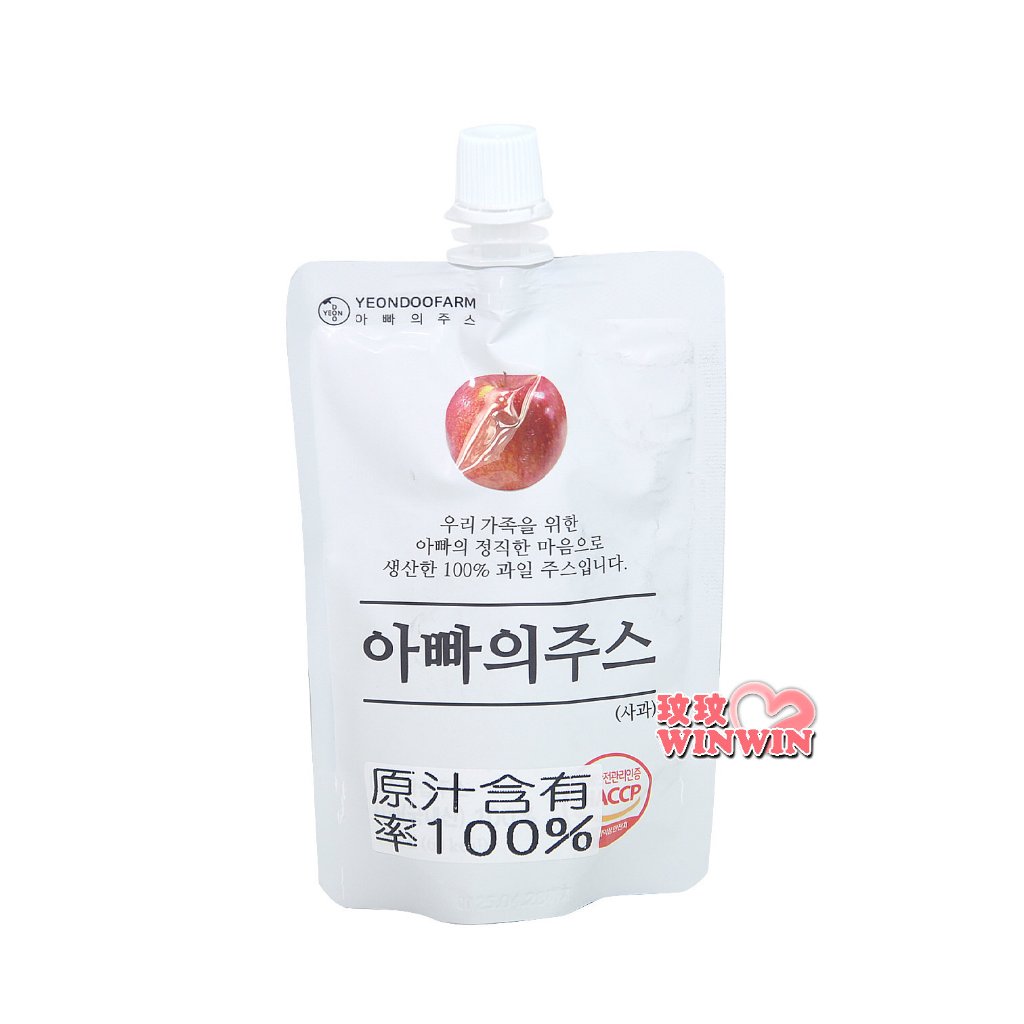 玟玟 YEONDOOFARM 韓國蘋果汁100ml (單包45元，3包99元)，正式進口報關，貼有中文標籤 無香料