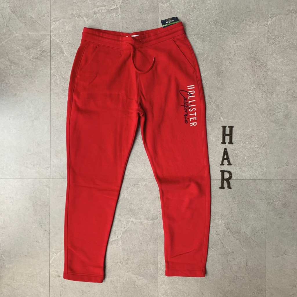 [海鹿馬]Hollister 海鷗 棉質長褲 棉褲 內刷毛 刺繡logo 紅色