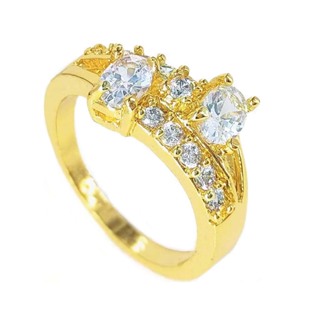 鑽石黃金鑽戒 閃亮白色圓形水鑽戒指 鍍24K金 仿金/防退色 韓系飾品金飾 貴氣質款 艾豆 H4359