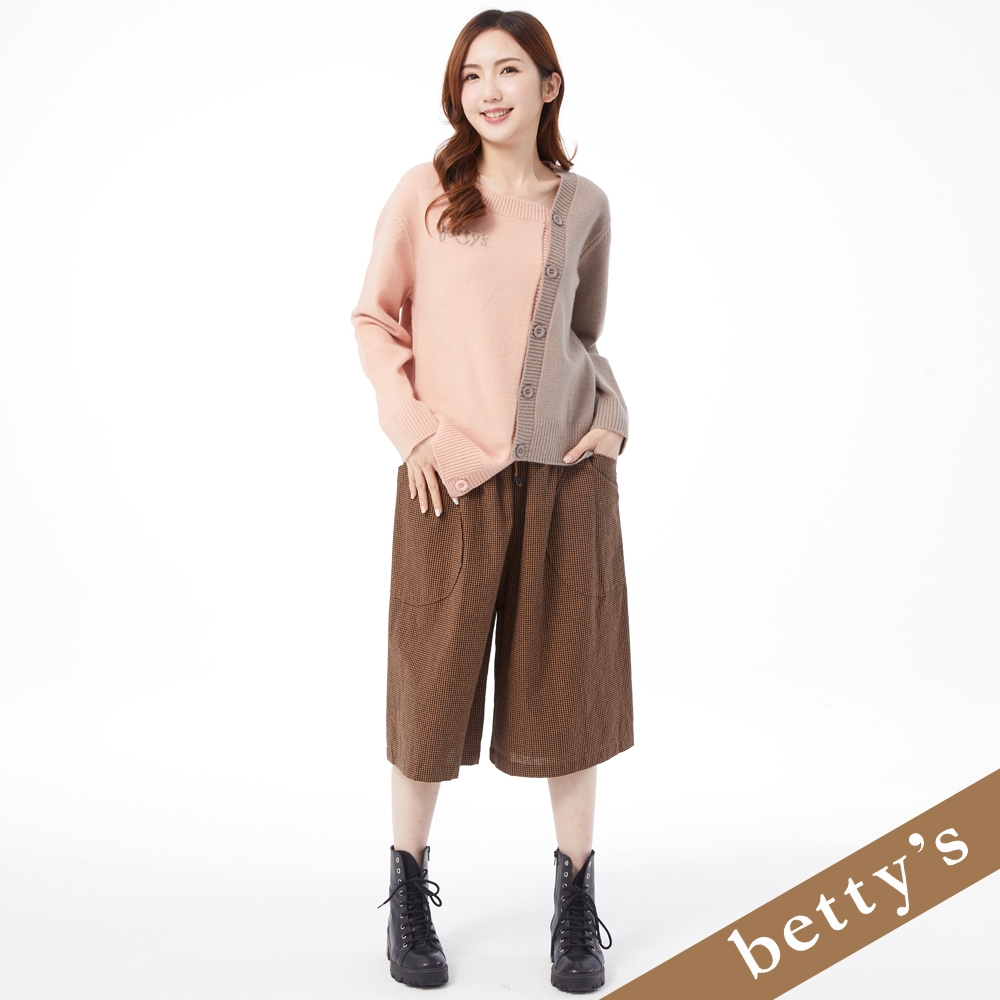 betty’s貝蒂思(25)腰鬆緊綁帶大口袋格子七分褲裙(駝色)