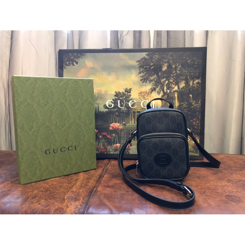 Gucci相機包 minibag 郵差包 男友包 promax可入 黑色GG logo「花開富貴」精品代購