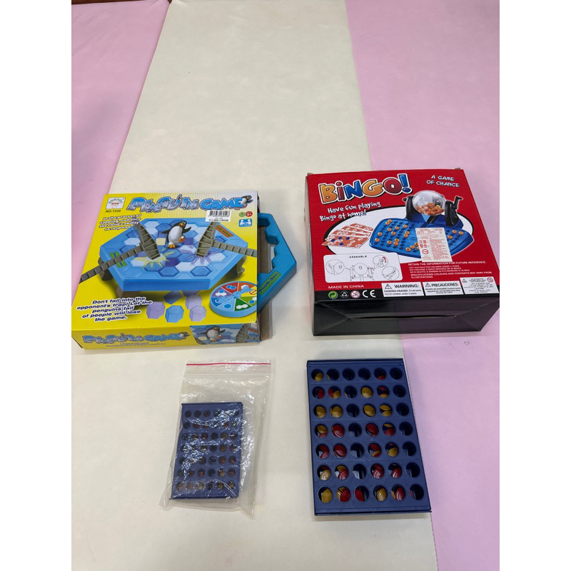 二手玩具-四連棋（大&amp;小）+賓果機+企鵝敲冰磚 合售