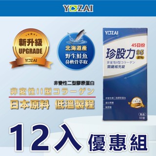 珍股力95關鍵補充錠(90錠/瓶)-12入組 (高純度 蛋白聚醣 非變性第二型膠原蛋白 玻尿酸) YOZAI悠哉美健