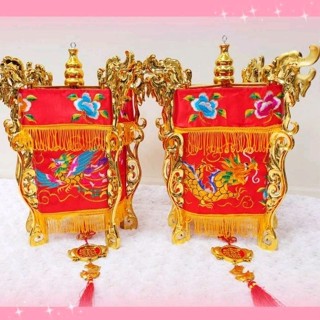 【女兒紅】新娘添丁燈 舅仔燈 旋轉絨布宮燈 添丁燈 嫁妝用品 仿古宮燈六角 喜慶大紅 宮燈 【金色】結婚用品 臺灣現貨