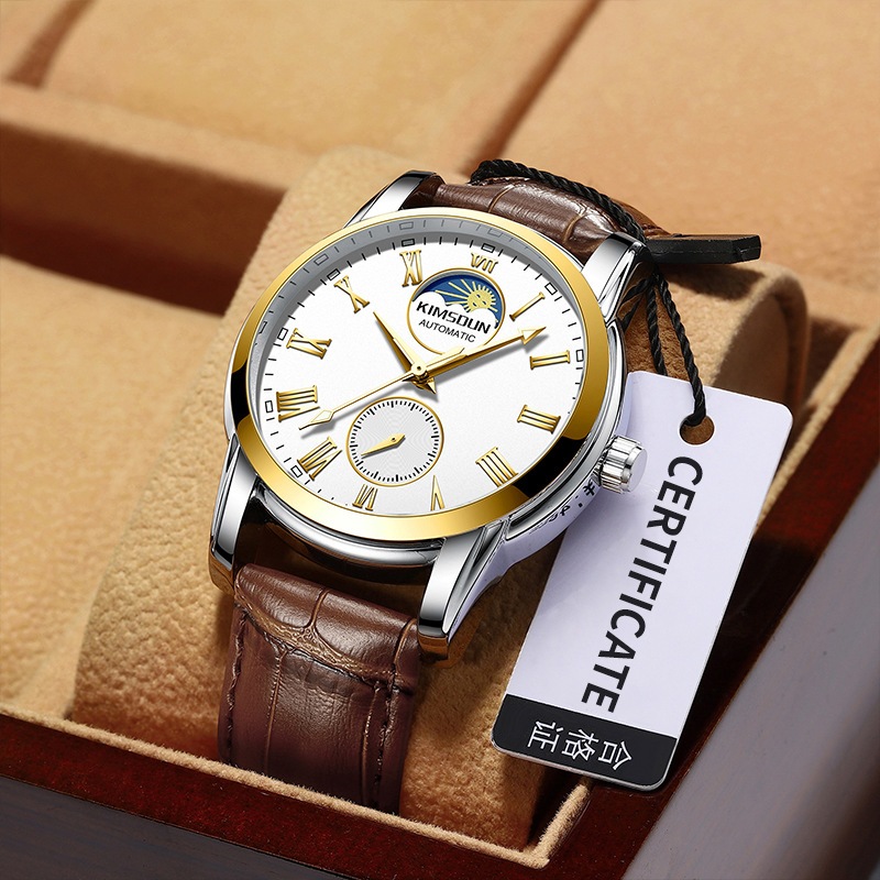 爆款金詩頓品牌日月星辰男士全自動機械手錶防水商務男錶男士機械錶