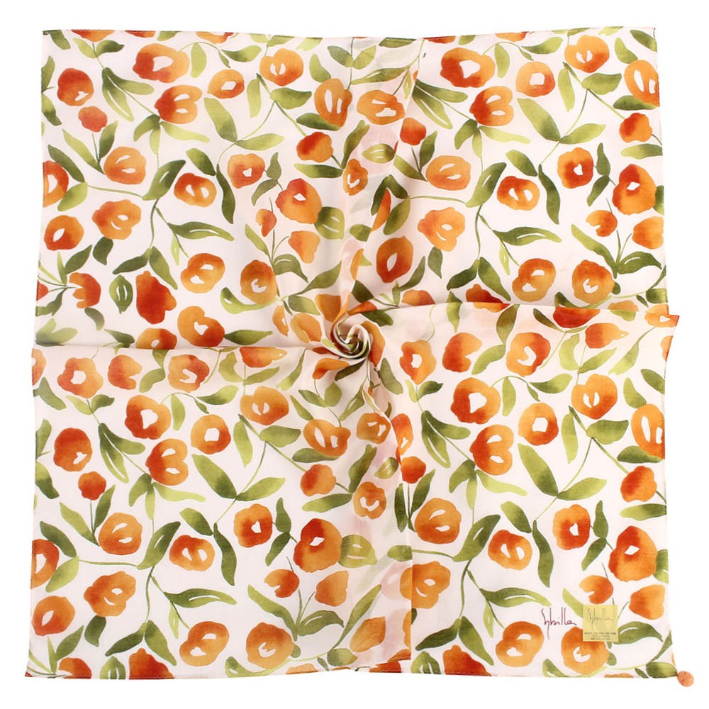 Sybilla棉花圖案印花純綿手帕領巾(橙色)989164-89