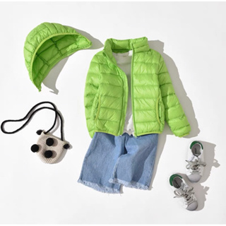 大童 兒童 冬季極輕含帽可拆卸）男女童 羽絨外套 160cm 內、螢光綠90% 羽絨外套 二手 8-9成新
