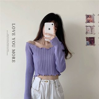 MUMU【T50063】現貨 木耳邊坑條薄長袖上衣 小隻女 薄長袖 大圓領 一字領 建議50KG以下購買 秋裝 女裝