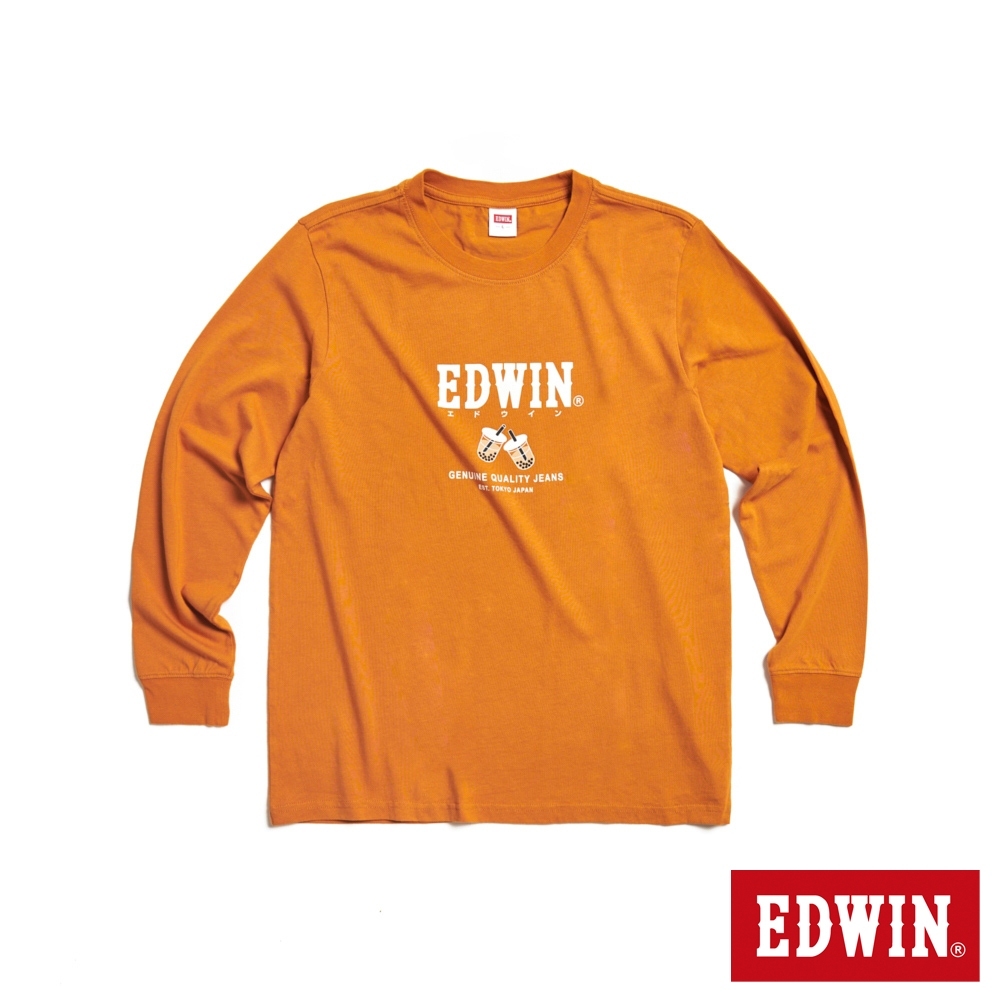 EDWIN 東京散策系列 珍珠奶茶長袖T恤(黃褐色)-男女款