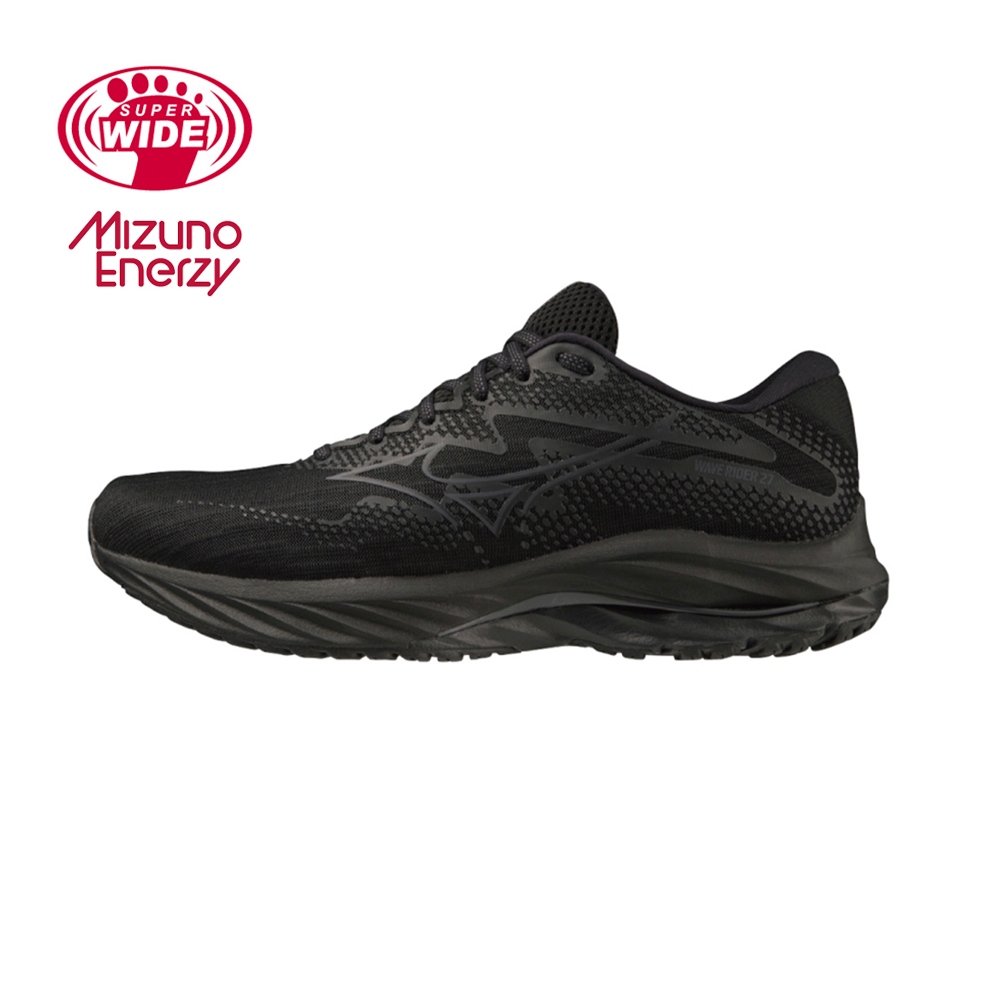 Mizuno 美津濃 男款 慢跑鞋 WAVE RIDER 27 一般型 超寬楦 -全黑- J1GC230403