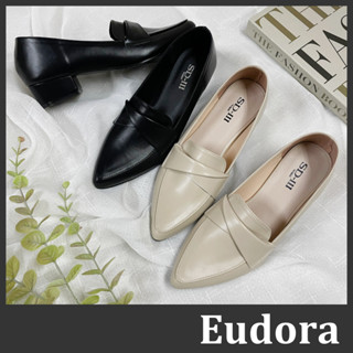 【Eudora】MIT臺灣製 尖頭低跟鞋 樂福鞋 包鞋 OL上班鞋 面試鞋 尖頭鞋 低跟鞋 尖頭皮革反摺 低根粗跟 跟鞋