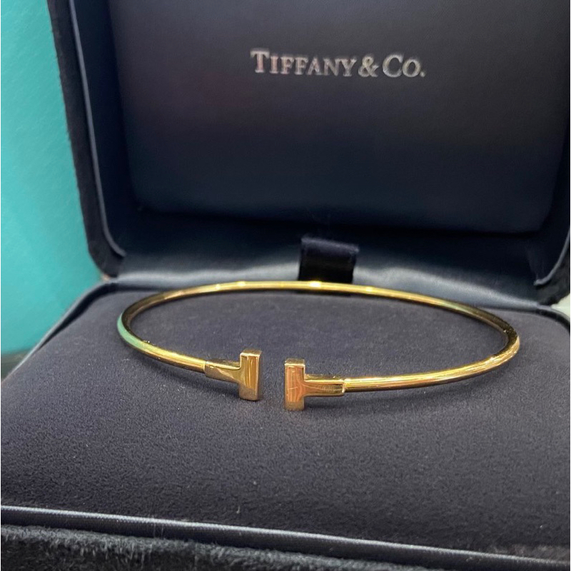 Tiffany &amp; co 蒂芬妮 Narrow Wire 玫瑰金 雙T 手環 尺寸M 盒單齊全