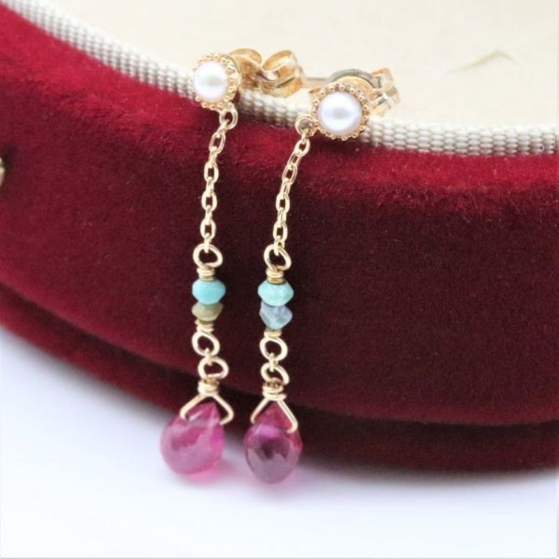 agete珍珠+紅寶石10K金耳環/購自日本專櫃