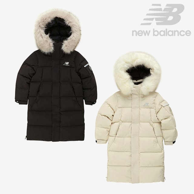 韓國 New Balance 紐巴倫 2023秋冬新款 兒童 大童 ESSENTIAL 長版皮草連帽羽絨外套