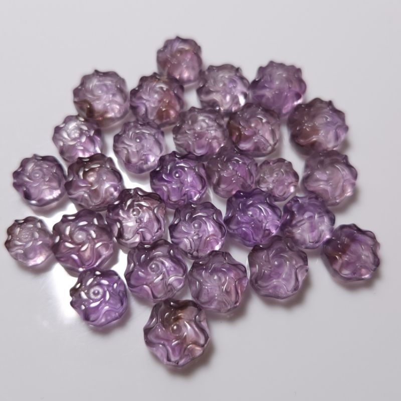 兔兔水晶飾品 紫水晶牡丹造型通孔配件 紫水晶 牡丹 通孔配件