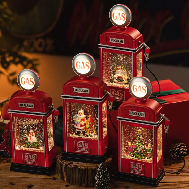 玉米田節慶👍新款聖誕加油站飄雪花音樂盒/交換禮物/聖誕裝飾/裝飾音樂