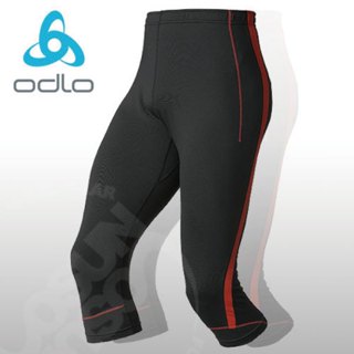 【ODLO】頂級高彈性運動七分褲 Lycra 跑褲 三鐵 自行車褲(無墊) 防磨褲 排汗褲 黑紅 346172