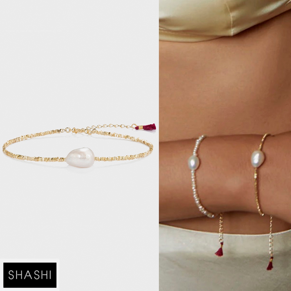 SHASHI 紐約品牌 DASHA 淡水珍珠手鍊 波西米亞金塊手鍊