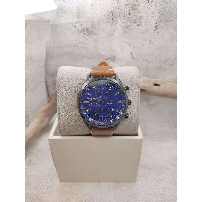 SEIKO WIRED 湛藍 10BAR防水 正品 三眼 日期 錶玻透亮 新真皮錶帶 男錶 女錶 二手 精工