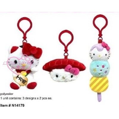 ♥小玫瑰日本精品♥ Hello Kitty 招財貓 壽司 和風造型玩偶吊飾 掛飾 娃娃 包包掛飾3入組 50152100