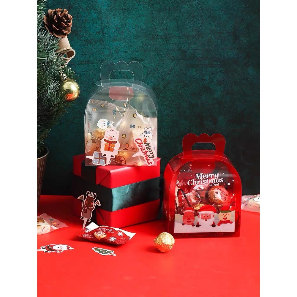 巧育 聖誕透明手提盒 透明盒 伴手禮盒 包裝盒 餅乾盒 糖果盒 牛軋糖盒 雪花酥盒 聖誕節 烘焙 包裝 禮品盒 批發