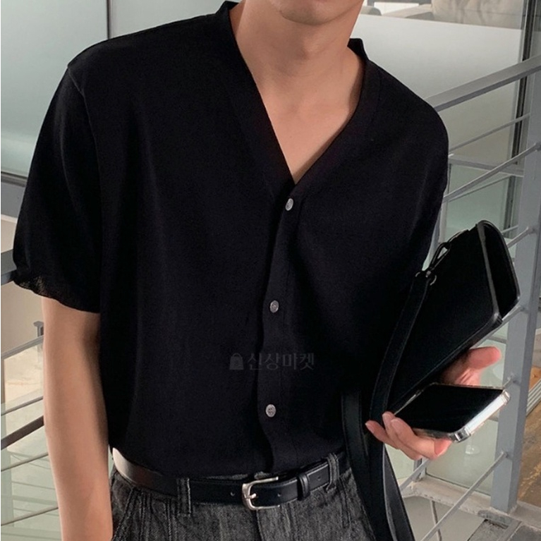 【Metanoia】韓國設計 亞麻半袖開衫v領短袖上衣