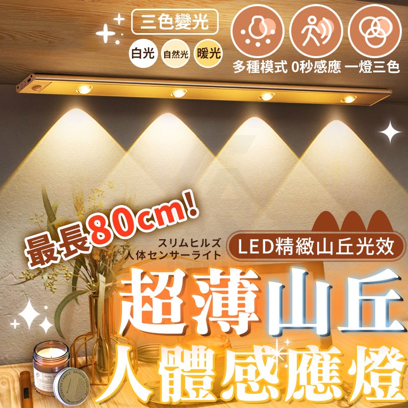 ✨多種尺寸任選 最長80CM✨LED 超薄山丘人體感應燈 磁吸燈 夜燈 走廊燈 氣氛燈 展示燈 床頭燈 衣櫃燈 感應燈條