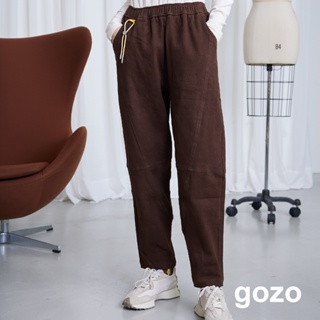 【gozo】小掛繩造型剪接男友褲(深咖/深綠_M/L) | 女裝 修身 休閒