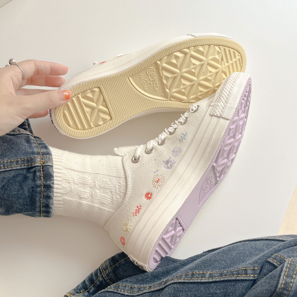 -EJ- 預購 國外限定款  CONVERSE ALL STAR 經典 小花 刺繡 米白 鴛鴦 A01595C