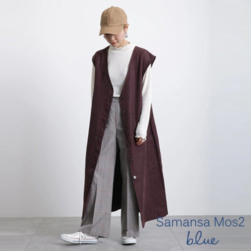 Samansa Mos2 blue 前排釦設計V領長版開襟背心洋裝(FG27L0H0580)