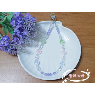 【戀鍊心晴手作】甜美晶透多彩幸運草 水晶手機鍊手機繩手機掛飾 閃亮可愛時尚 輕奢吸睛 生日/聖誕/交換禮物晶透多彩幸運草