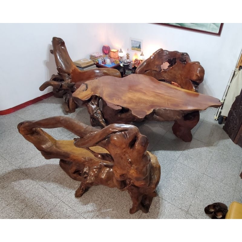 一體成形原木桌椅 紋路形態很美 奇木 1桌3椅不拆售