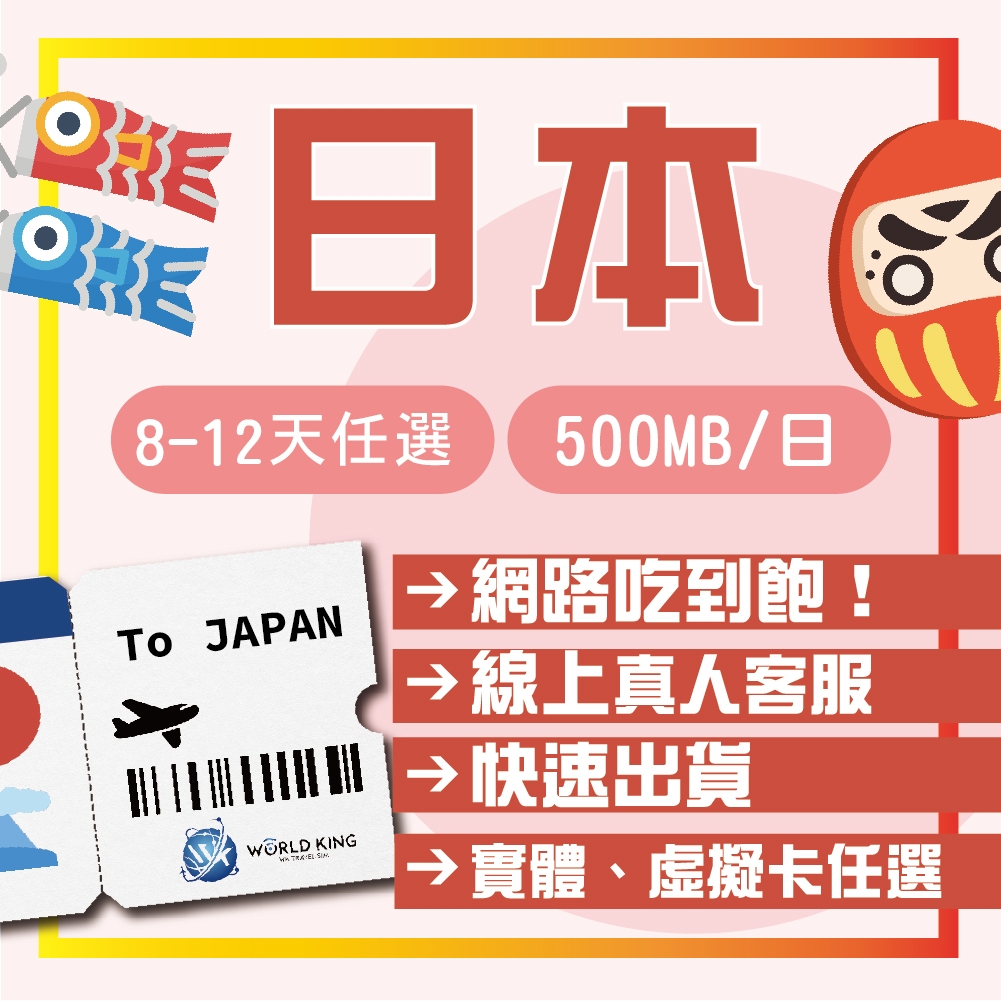 【WorldKing】日本網卡 500MB(實體卡、虛擬卡) 8~12天_最後開通日：2024.04.30