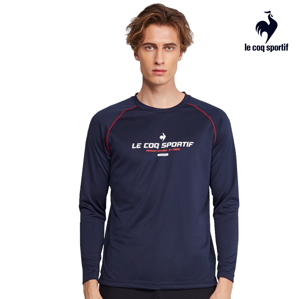 【LE COQ SPORTIF 法國公雞】吸濕排汗運動生活長袖T恤-男款-藏青色-LOS21801